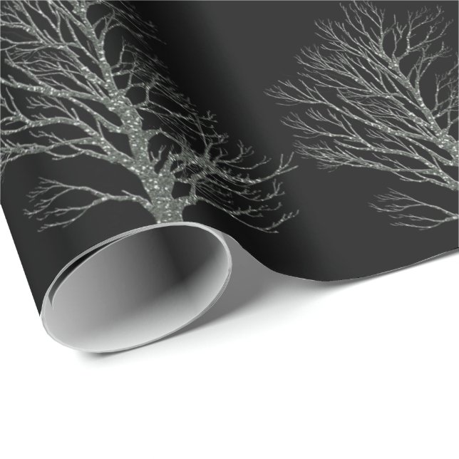 Christmas sliver glitter tree black wrapping paper (Roll Corner)