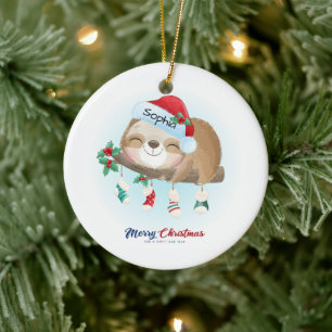 Christmas Sloth Ceramic Ornament
