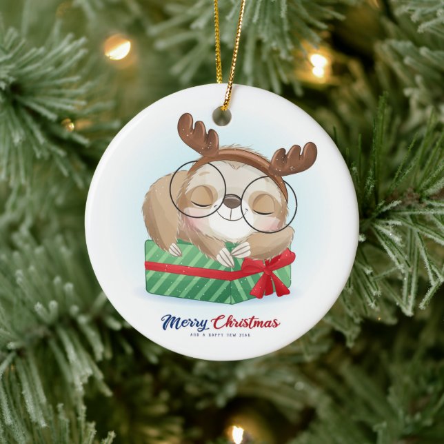 Christmas Sloth Ceramic Ornament (Tree)