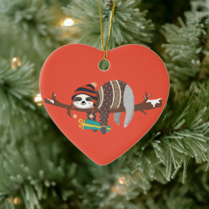 Christmas Sloth Ceramic Ornament