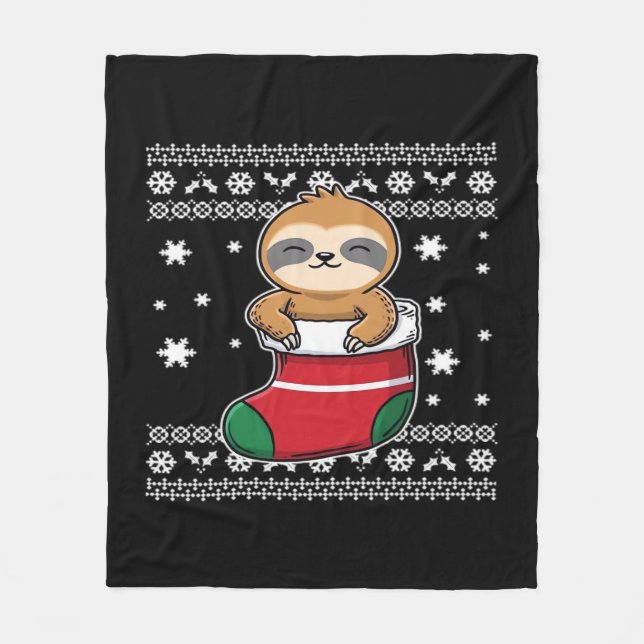 Christmas Sloth Classic T-Shirt Fleece Blanket (Front)