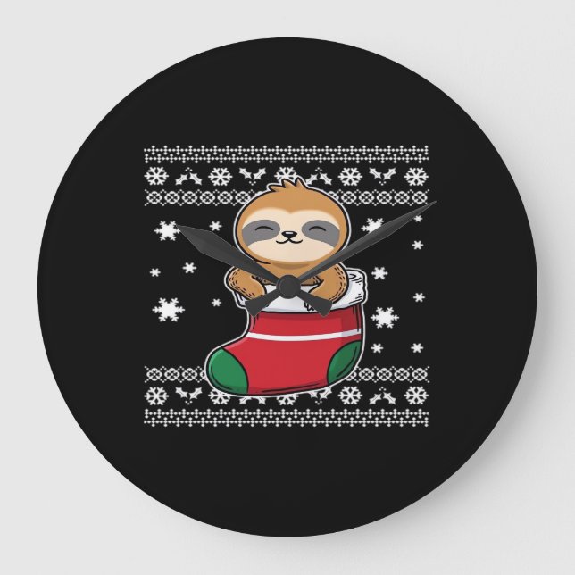 Christmas Sloth Classic T-Shirt Large Clock (Front)