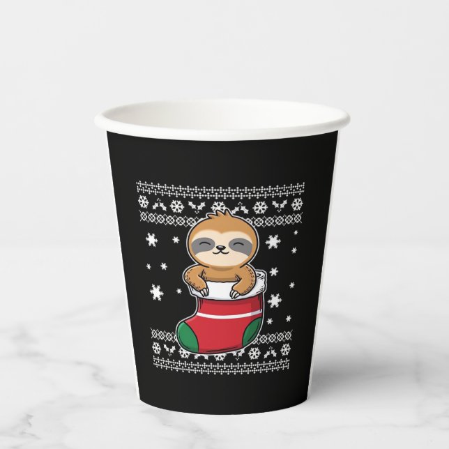 Christmas Sloth Classic T-Shirt Paper Cups (Front)