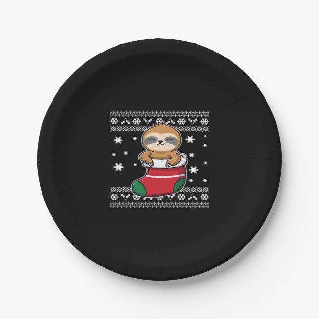 Christmas Sloth Classic T-Shirt Paper Plate (Front)