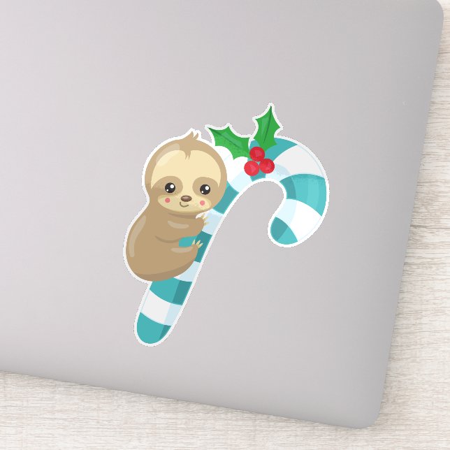 Christmas Sloth, Cute Sloth, Candy Cane, Mistletoe (Detail)