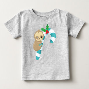 Christmas Sloth, Cute Sloth, Candy Cane, Mistletoe Baby T-Shirt