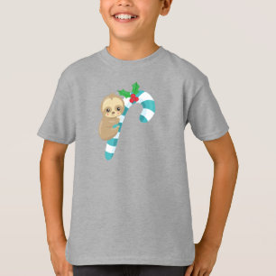 Christmas Sloth, Cute Sloth, Candy Cane, Mistletoe T-Shirt