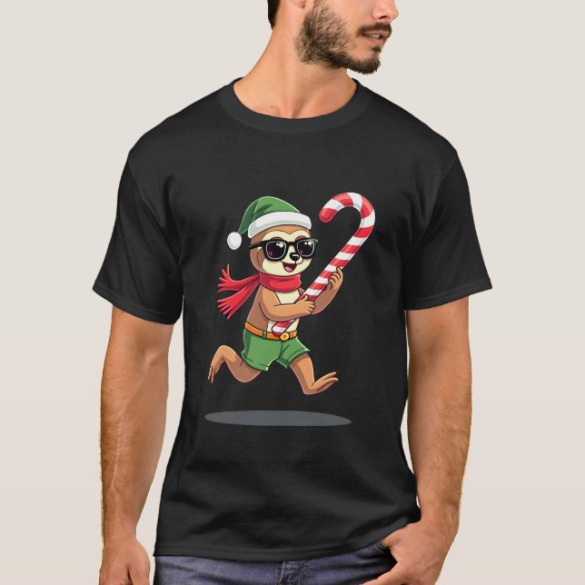 Christmas Sloth Elf Peppermint Candy Cane Shirt Gi (Front)