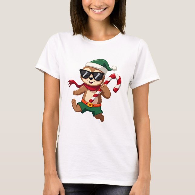 Christmas Sloth Elf Peppermint Candy Cane Shirt Gi (Front)