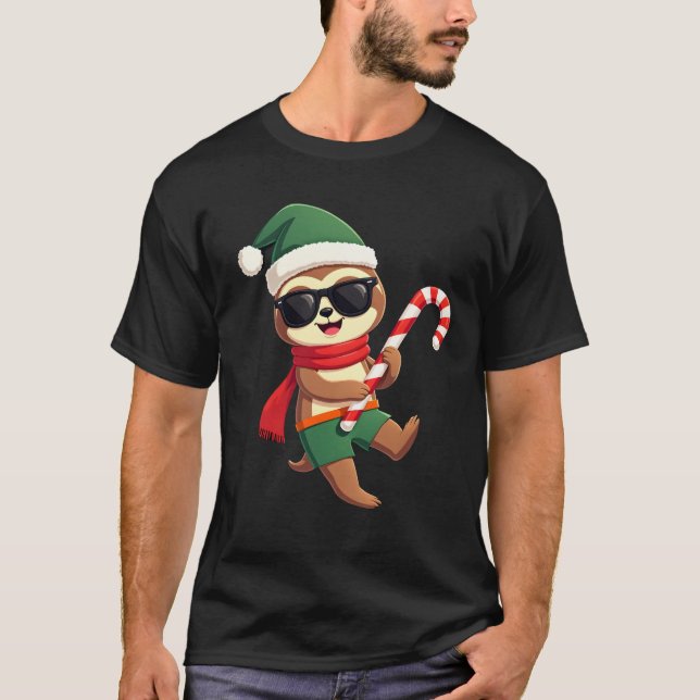 Christmas Sloth Elf Peppermint Candy Cane Shirt Gi (Front)