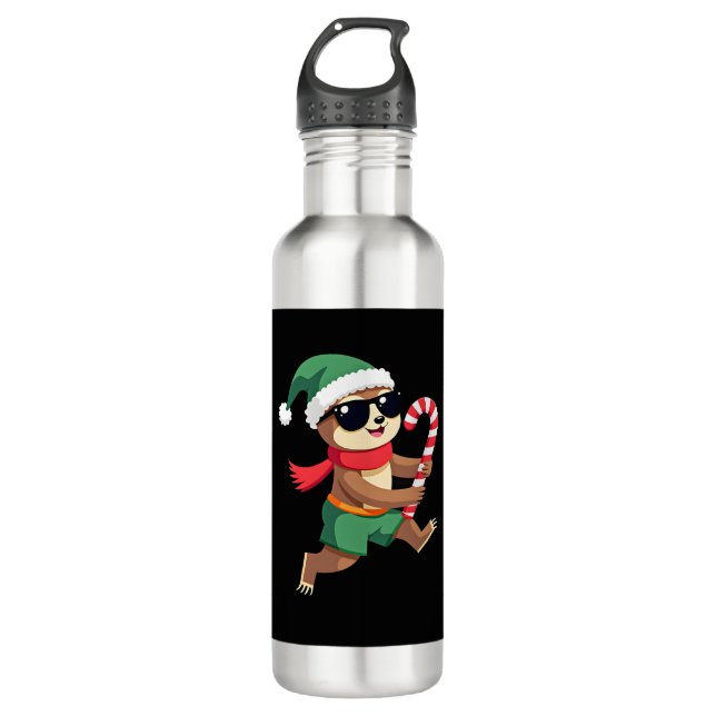 Christmas Sloth Elf Peppermint Candy Cane Shirt Gi 710 Ml Water Bottle (Front)