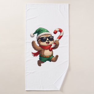 Christmas Sloth Elf Peppermint Candy Cane Shirt Gi Bath Towel