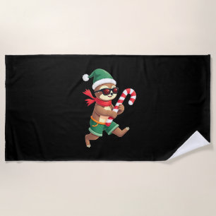 Christmas Sloth Elf Peppermint Candy Cane Shirt Gi Beach Towel