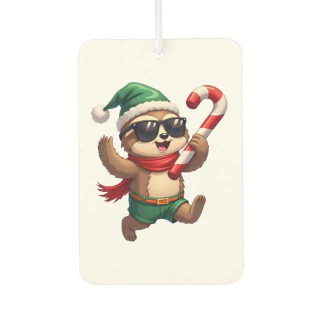 Christmas Sloth Elf Peppermint Candy Cane Shirt Gi Car Air Freshener (Front)