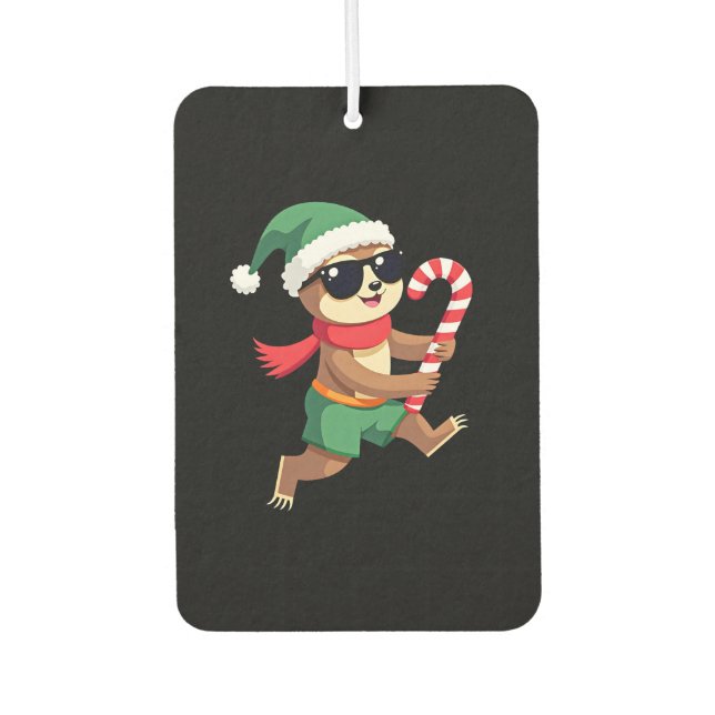 Christmas Sloth Elf Peppermint Candy Cane Shirt Gi Car Air Freshener (Front)
