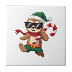 Christmas Sloth Elf Peppermint Candy Cane Shirt Gi Ceramic Tile