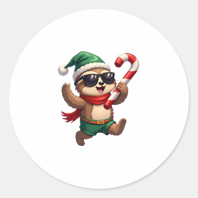 Christmas Sloth Elf Peppermint Candy Cane Shirt Gi Classic Round Sticker (Front)
