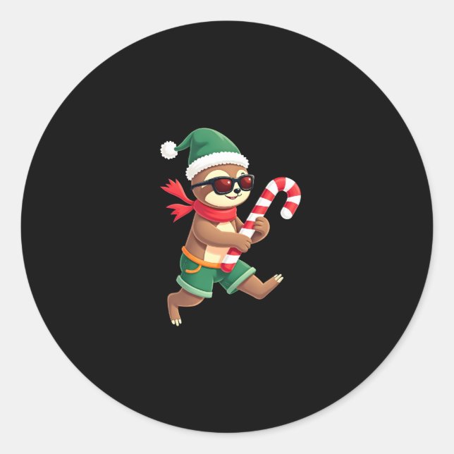 Christmas Sloth Elf Peppermint Candy Cane Shirt Gi Classic Round Sticker (Front)