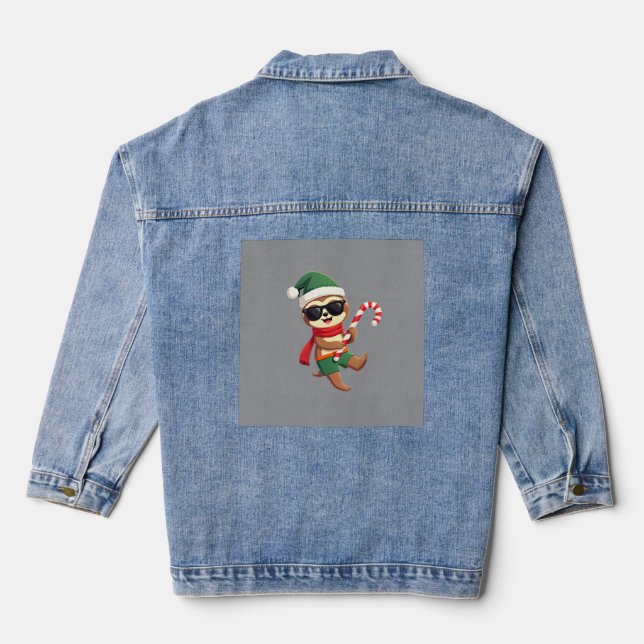 Christmas Sloth Elf Peppermint Candy Cane Shirt Gi Denim Jacket (Back)