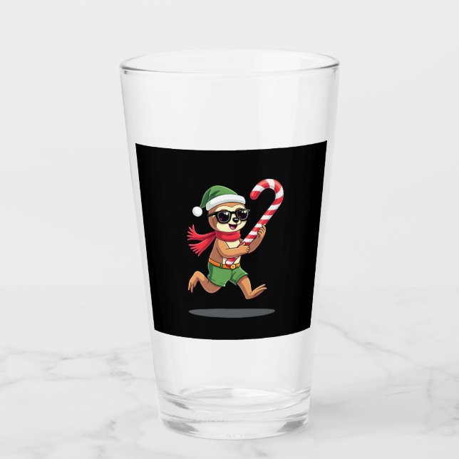 Christmas Sloth Elf Peppermint Candy Cane Shirt Gi Glass (Front)