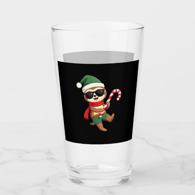 Christmas Sloth Elf Peppermint Candy Cane Shirt Gi Glass (Front)