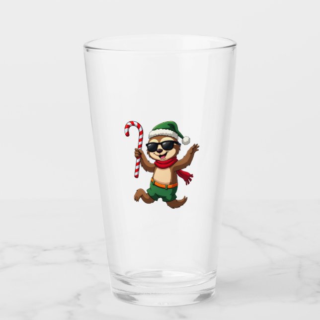 Christmas Sloth Elf Peppermint Candy Cane Shirt Gi Glass (Front)