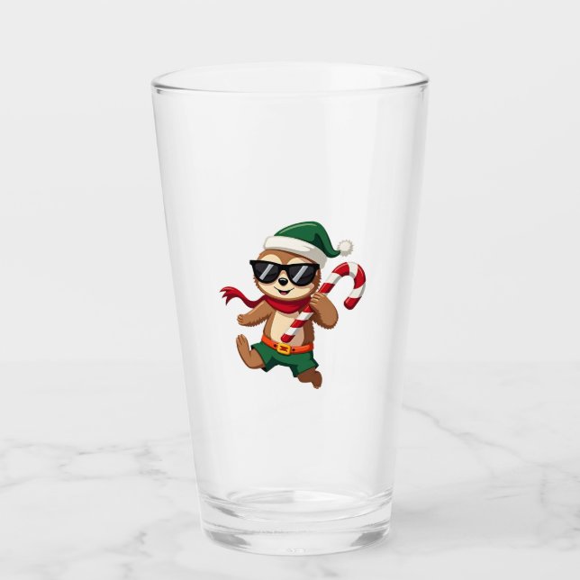 Christmas Sloth Elf Peppermint Candy Cane Shirt Gi Glass (Front)