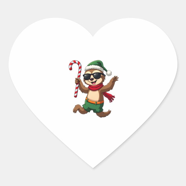 Christmas Sloth Elf Peppermint Candy Cane Shirt Gi Heart Sticker (Front)