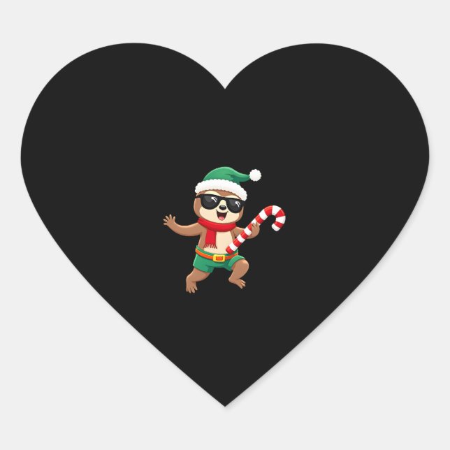 Christmas Sloth Elf Peppermint Candy Cane Shirt Gi Heart Sticker (Front)