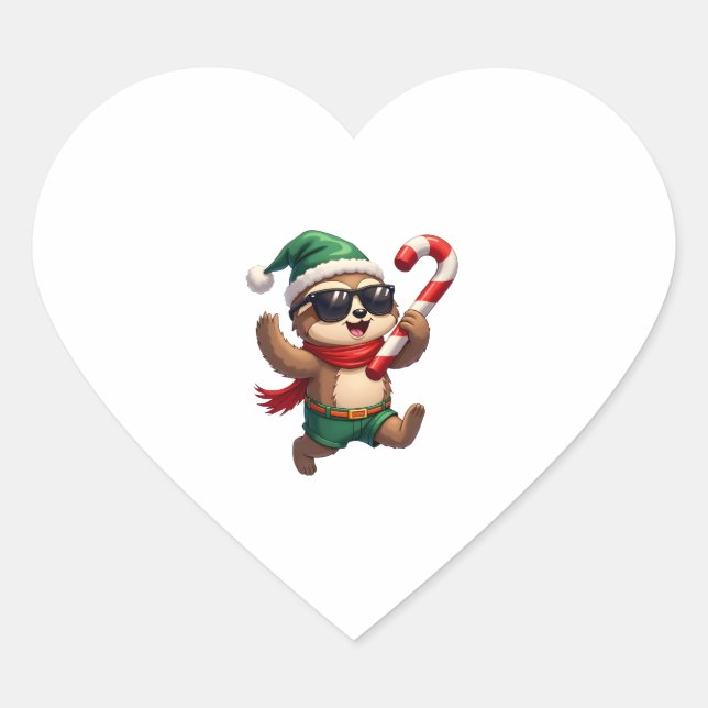 Christmas Sloth Elf Peppermint Candy Cane Shirt Gi Heart Sticker (Front)