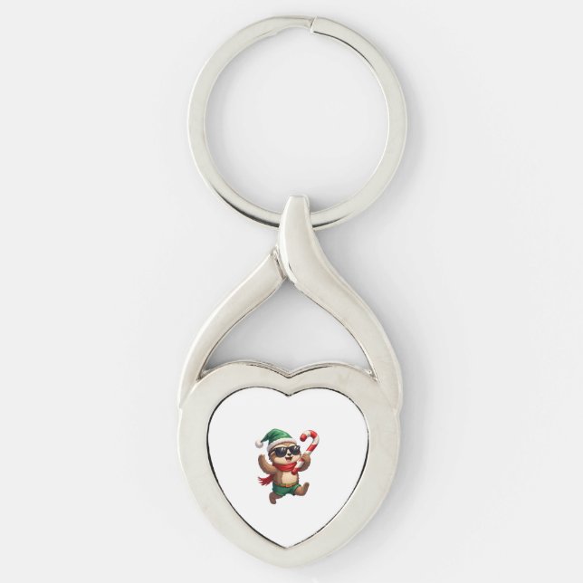 Christmas Sloth Elf Peppermint Candy Cane Shirt Gi Key Ring (Front)