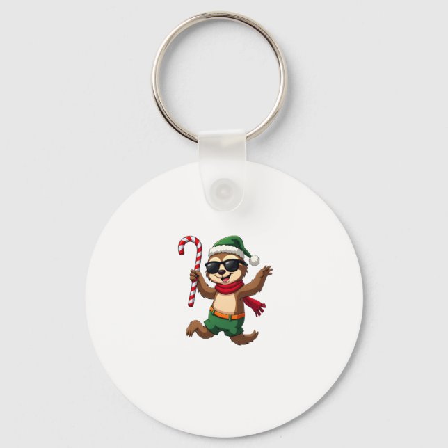 Christmas Sloth Elf Peppermint Candy Cane Shirt Gi Key Ring (Front)