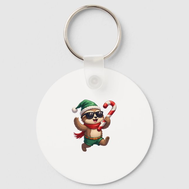 Christmas Sloth Elf Peppermint Candy Cane Shirt Gi Key Ring (Front)