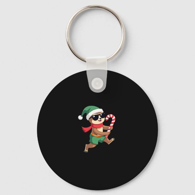 Christmas Sloth Elf Peppermint Candy Cane Shirt Gi Key Ring (Front)