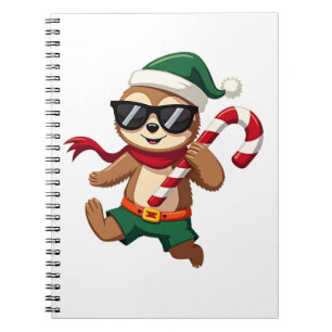 Christmas Sloth Elf Peppermint Candy Cane Shirt Gi Notebook