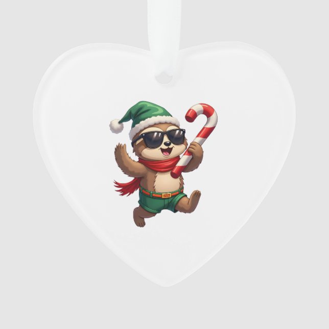 Christmas Sloth Elf Peppermint Candy Cane Shirt Gi Ornament (Front)