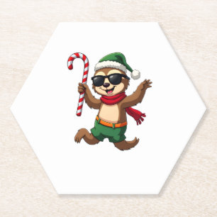 Christmas Sloth Elf Peppermint Candy Cane Shirt Gi Paper Coaster