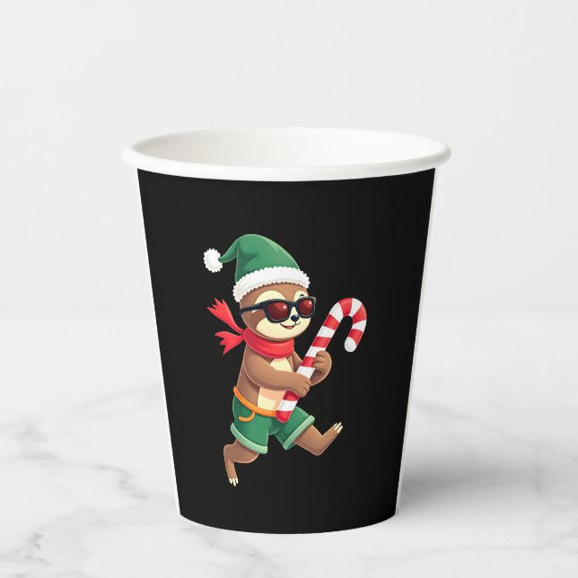 Christmas Sloth Elf Peppermint Candy Cane Shirt Gi Paper Cups (Front)