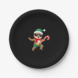 Christmas Sloth Elf Peppermint Candy Cane Shirt Gi Paper Plate
