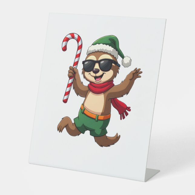 Christmas Sloth Elf Peppermint Candy Cane Shirt Gi Pedestal Sign (Front)