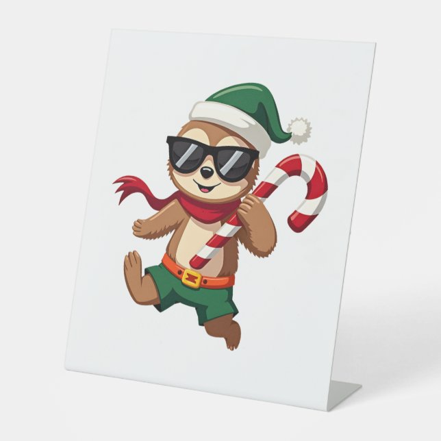 Christmas Sloth Elf Peppermint Candy Cane Shirt Gi Pedestal Sign (Front)