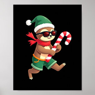 Christmas Sloth Elf Peppermint Candy Cane Shirt Gi Poster