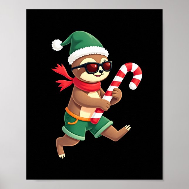 Christmas Sloth Elf Peppermint Candy Cane Shirt Gi Poster (Front)