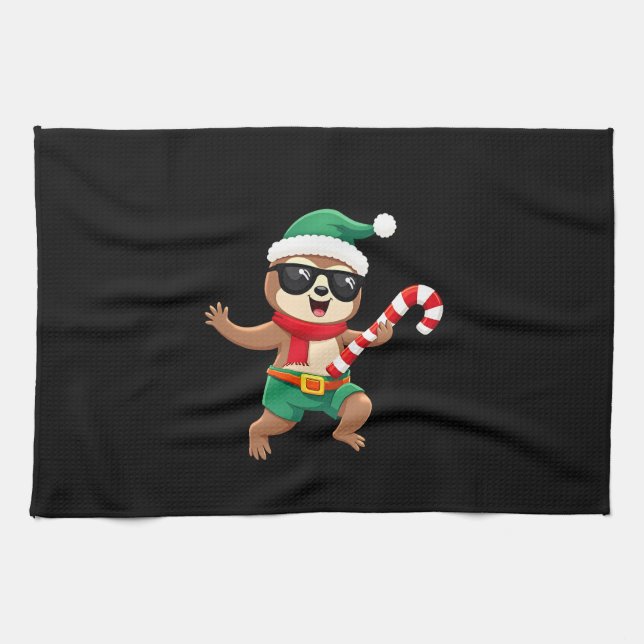 Christmas Sloth Elf Peppermint Candy Cane Shirt Gi Tea Towel (Horizontal)