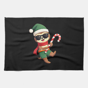 Christmas Sloth Elf Peppermint Candy Cane Shirt Gi Tea Towel