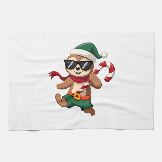 Christmas Sloth Elf Peppermint Candy Cane Shirt Gi Tea Towel (Horizontal)