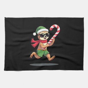Christmas Sloth Elf Peppermint Candy Cane Shirt Gi Tea Towel