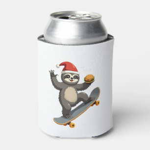 CHRISTMAS SLOTH Funny Christmas Skateboard Sloth_1 Can Cooler