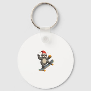 CHRISTMAS SLOTH Funny Christmas Skateboard Sloth_1 Key Ring