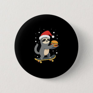 CHRISTMAS SLOTH Funny Christmas Skateboard Sloth ( 6 Cm Round Badge